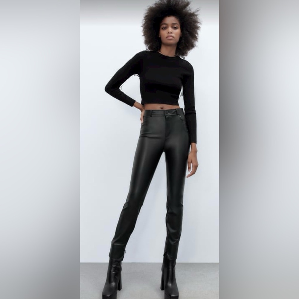 Zara Faux Leather pants with ankle zipper
